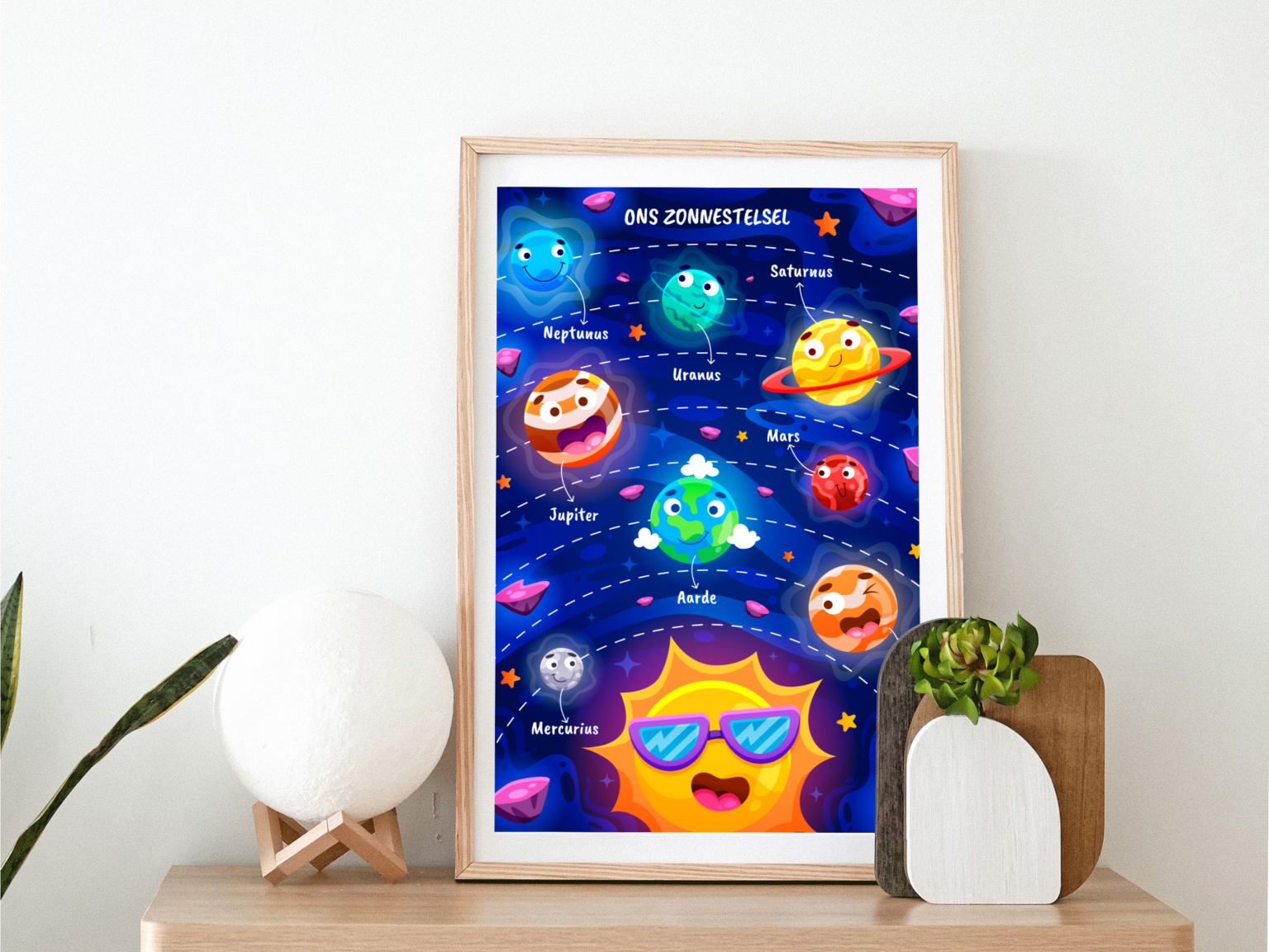 Kinder poster van de planeten van ons zonnestelsel